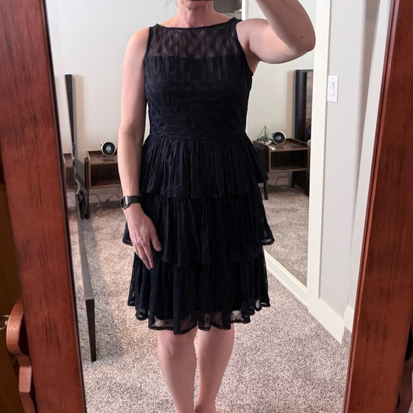 London Times Midnight Blue Dress. Tiered lace ruffles. Size 10 - Picture 1 of 5